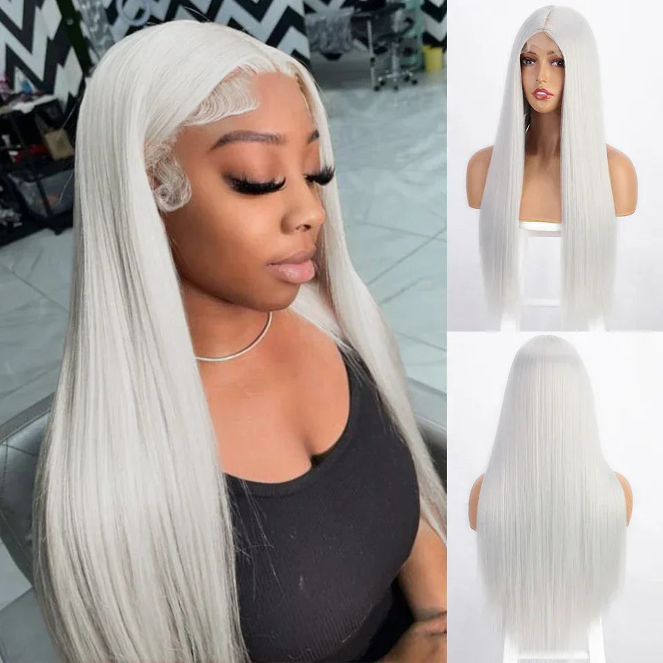 I's a wig Long Straight White Cosplay Wigs Synthetic Wigs for Women 60 613 Blonde Grey Pink Black Color for Daily Party Lolita