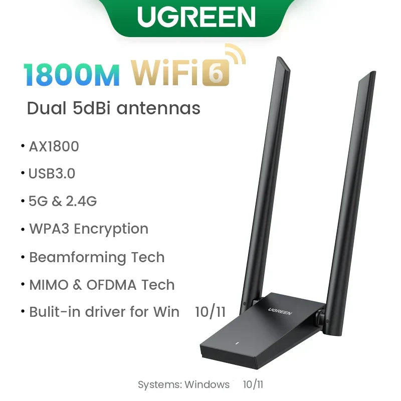 UGREEN WiFi Adapter AC650 AX1800 WiFi6/5 5G&2.4G USB WiFi Card Dongle for Desktop Laptop Wifi Antenna USB Ethernet Network Card