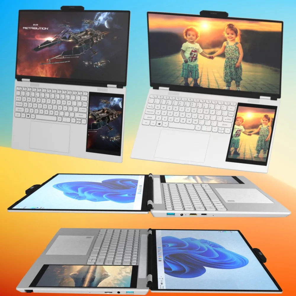 New Arrivals Dual Screen Laptop INTEL N5105 N95 16G DDR4 - 1TB SSD 15.6" IPS 2K Screen+7" Touch LCD PC Portable Notebook