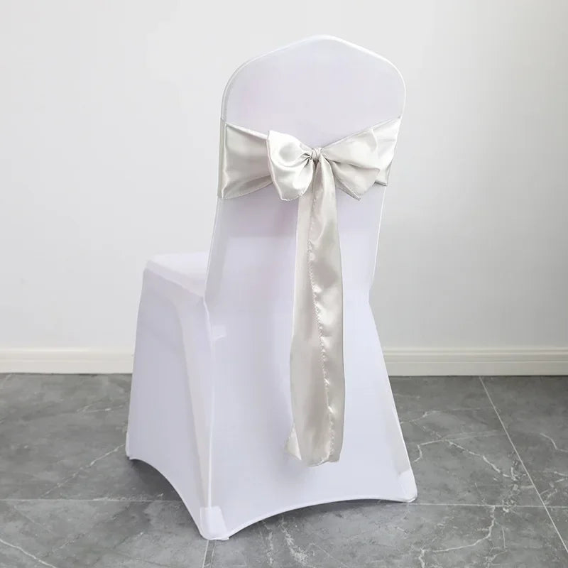 (Pack of 50) Wholesale 10/ Satin Chair Bow Sashes Wedding Chair Knot Ribbon Ties For Party Event Hotel Banquet Supplies Home Decorations