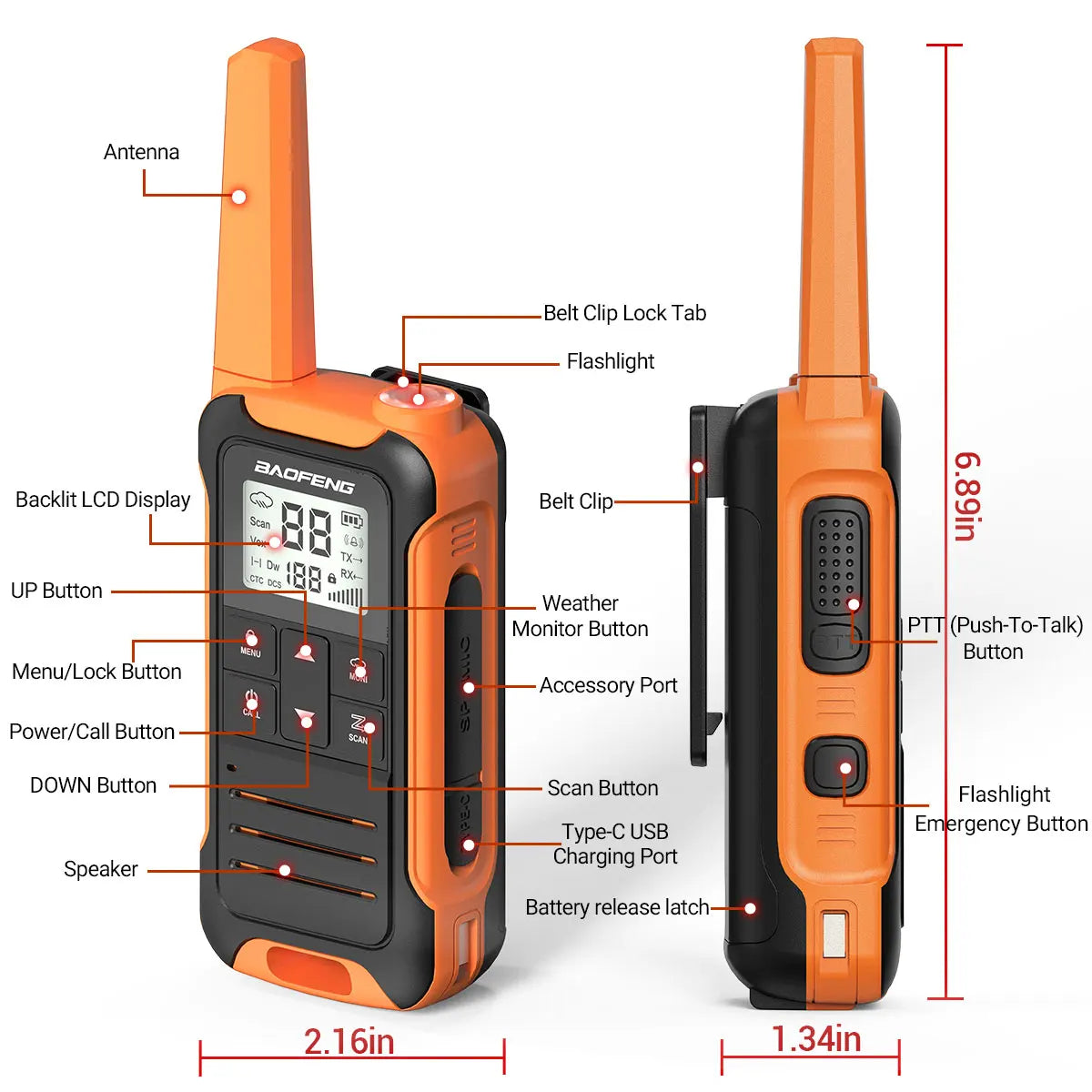 (Pack of 2) Baofeng F22 Walkie Talkie Portable Mini Communication Radio Profesional PMR446 /FRS Talkie Walkies Transceiver Radio