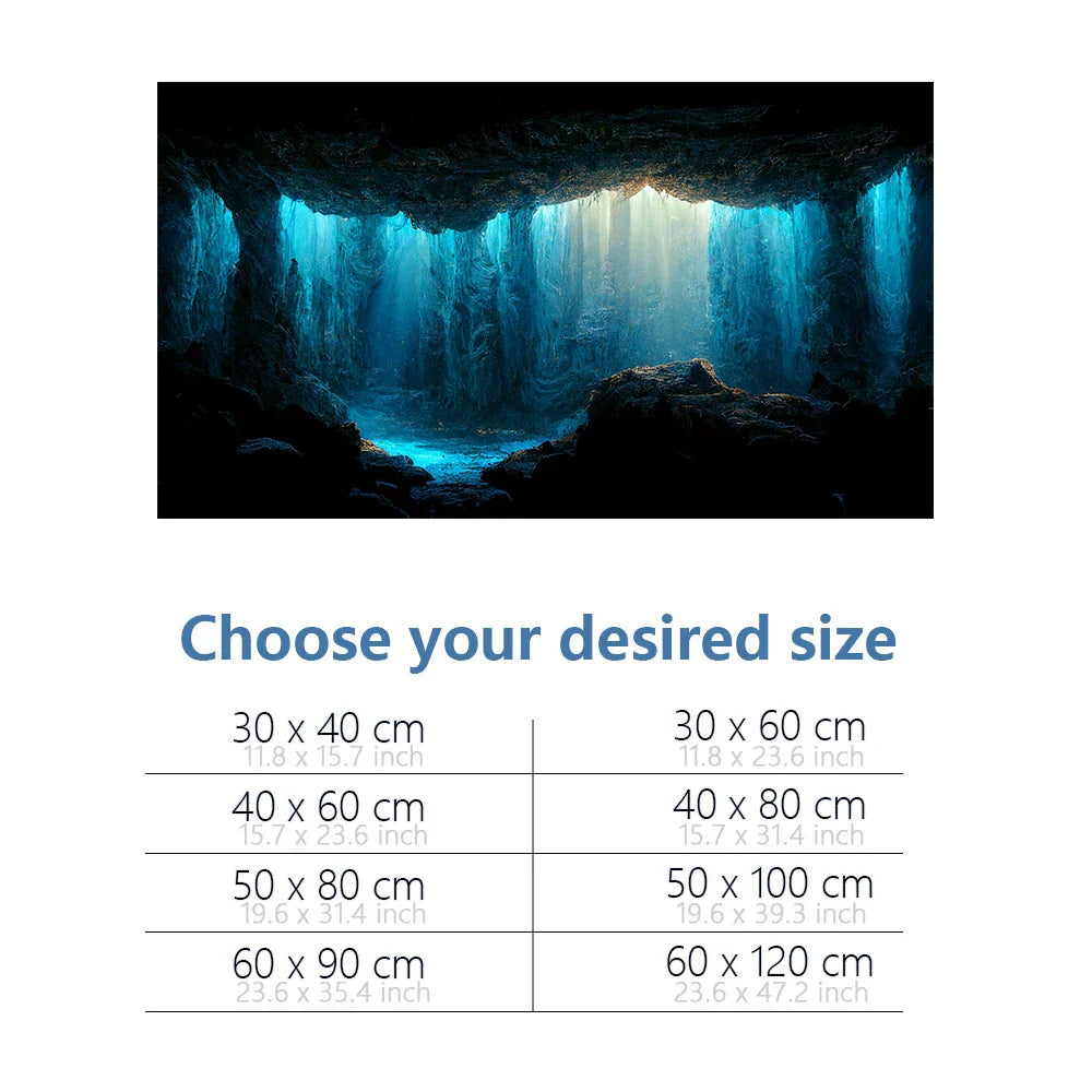 Aquarium Background Sticker, Underwater Cave Stone HD Printing Wallpaper Fish Tank Backdrop Decorations PVC Landscape Poster