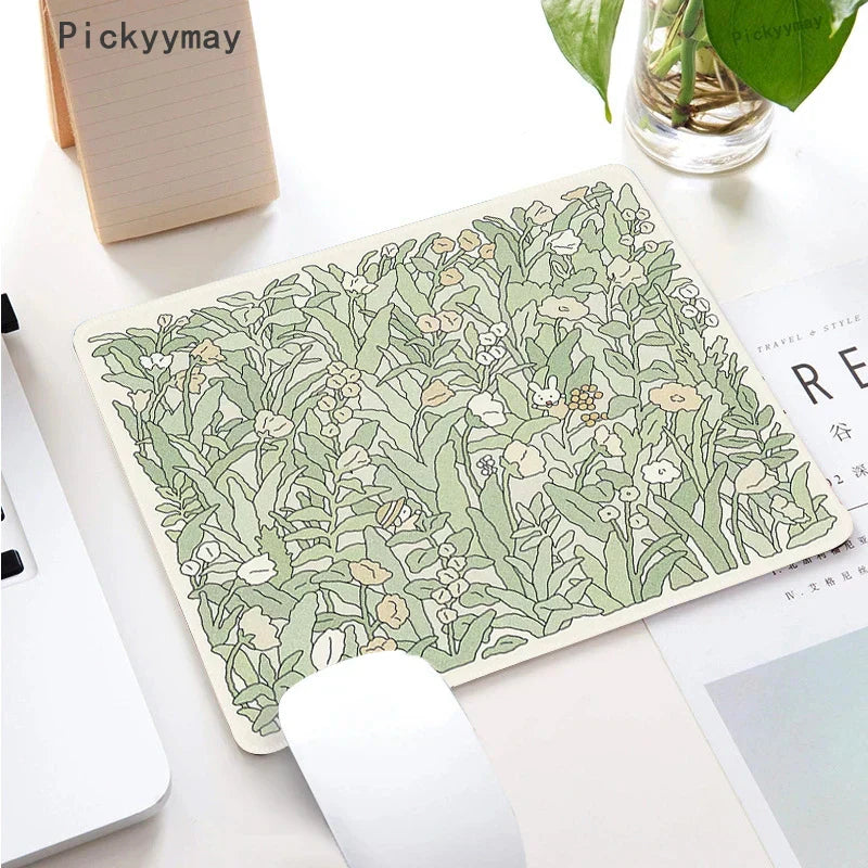 Small Mouse Pad Green Cute Flower Mousepad Kawaii Cat And Rabbit Cartoon Laptop Rug Keyboard Table Mat Deskpads Pc Mausepad 2mm