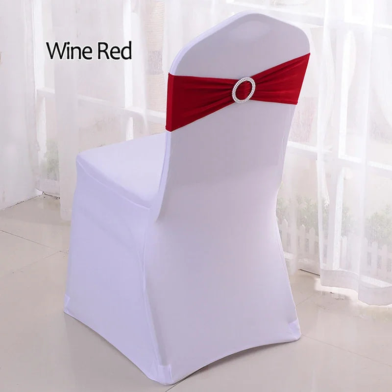 (Pack of 50) /lot Stretch Lycra Spandex Chair Covers Bands With Buckle Slider For Wedding Decorations Wholesale Chair Sashes Bow