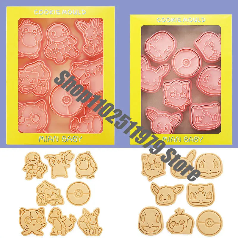 8 Piece Christmas pokemon Cartoon Pikachu Cookie Set Pokemon Pikachu Action Figures DIY Cake Printing Stencils Birthday Gifts