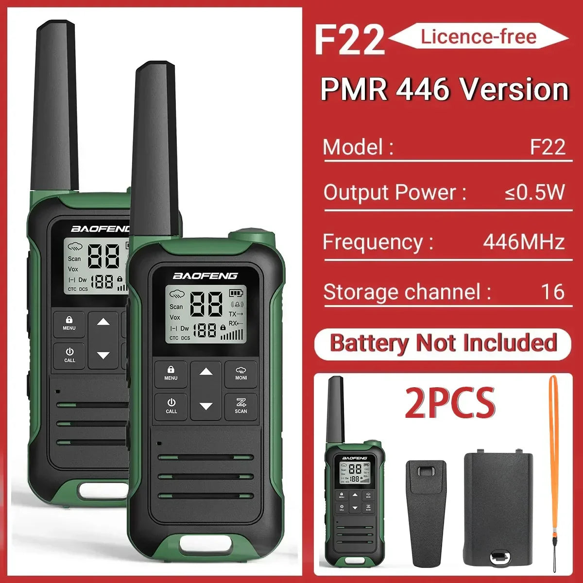 (Pack of 2) Baofeng F22 Walkie Talkie Portable Mini Communication Radio Profesional PMR446 /FRS Talkie Walkies Transceiver Radio