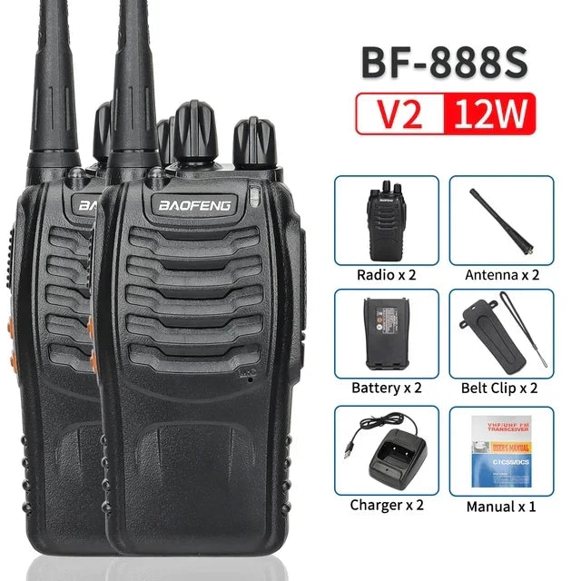 (Pack of 4) 2/ Baofeng BF-888S 12W Walkie Talkie Dual Band Portable Long Range Standby UHF 400-470MHz USB Ham Two Way Radio for Hunting
