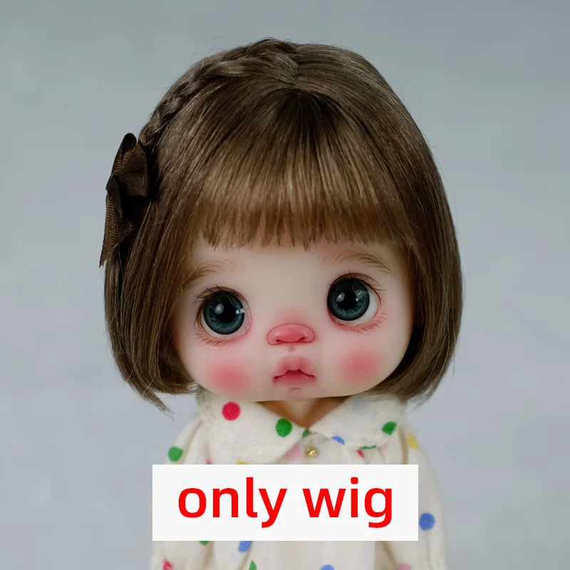 Doll Wig Bangs Ponytail Curly Soft Mohair Wig Suitable for Ob11, 1/12bjd, 1/8BJD Doll Wig Doll Accessories