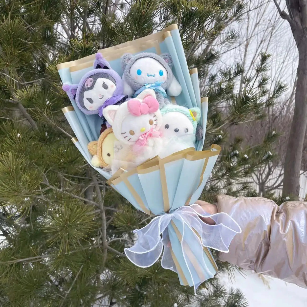 Christmas Gifts Cartoon Sanrio Plush Bouquet My Melody Kuromi Cinnamoroll Kt Cat Plush Doll Toy Valentine Graduation Gifts