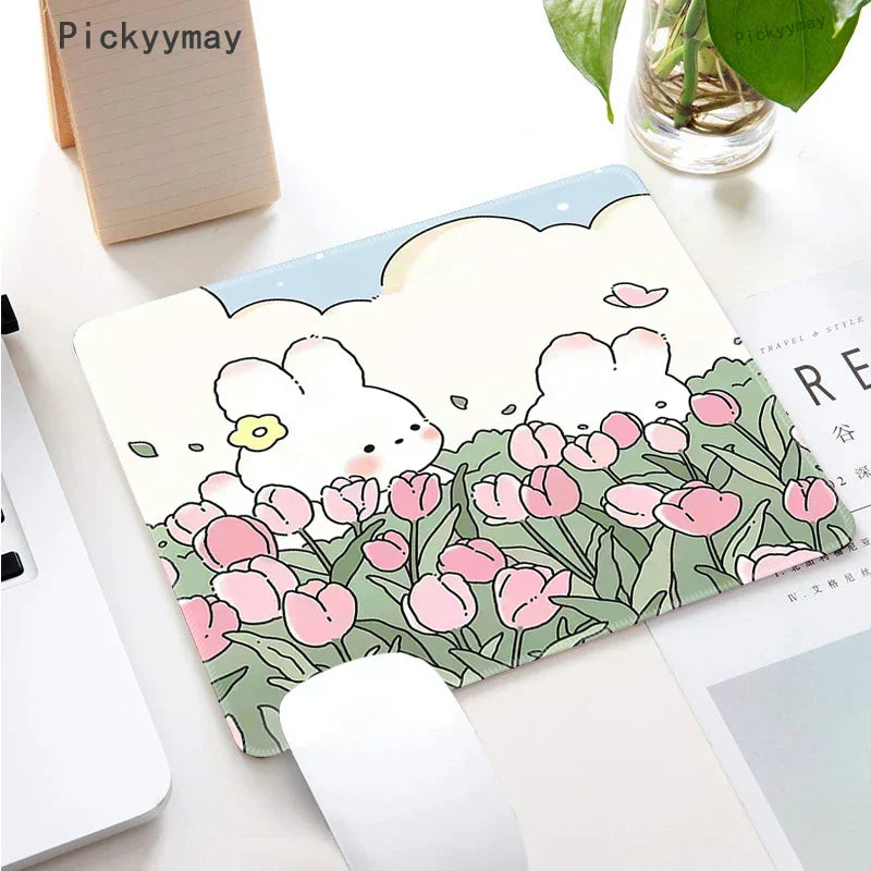 Small Mouse Pad Green Cute Flower Mousepad Kawaii Cat And Rabbit Cartoon Laptop Rug Keyboard Table Mat Deskpads Pc Mausepad 2mm