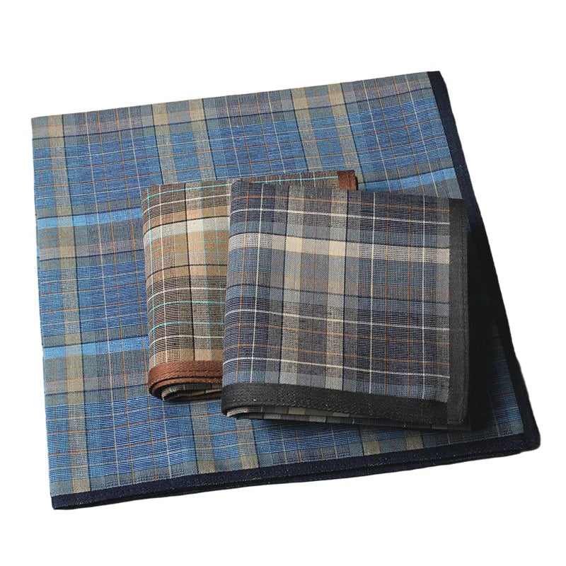(Pack of 4) /lot Cotton handkerchief dark plaid handkerchief classic retro handkerchief bag square towel business casual chest scarf