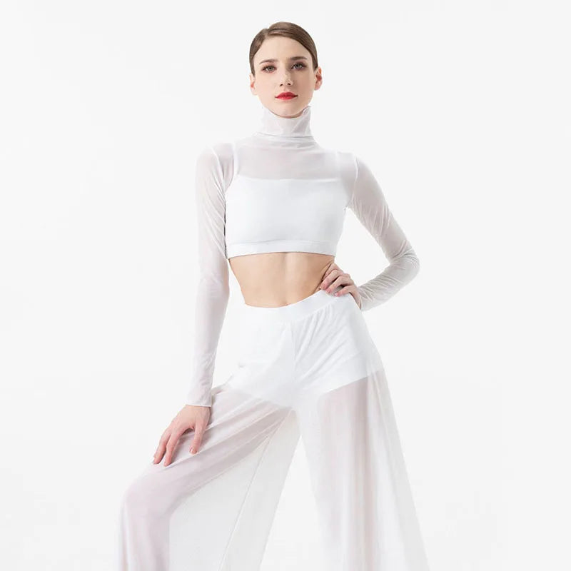 Dance Suit Women Elegant Classical Modern Contemporary Lyrical Dance Practice Mesh Tops Pants Suit Ballet Performance Wear