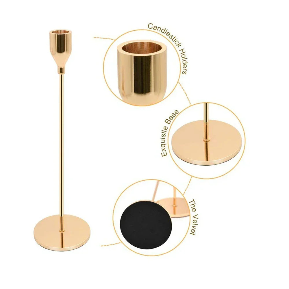 (Pack of 3) /Set Chinese Style Metal Candle Holders Simple Golden Wedding Decoration Bar Party Living Room Home Decor Candlestick