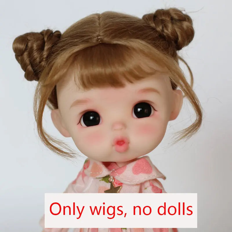 Doll Wig Bangs Ponytail Curly Soft Mohair Wig Suitable for Ob11, 1/12bjd, 1/8BJD Doll Wig Doll Accessories