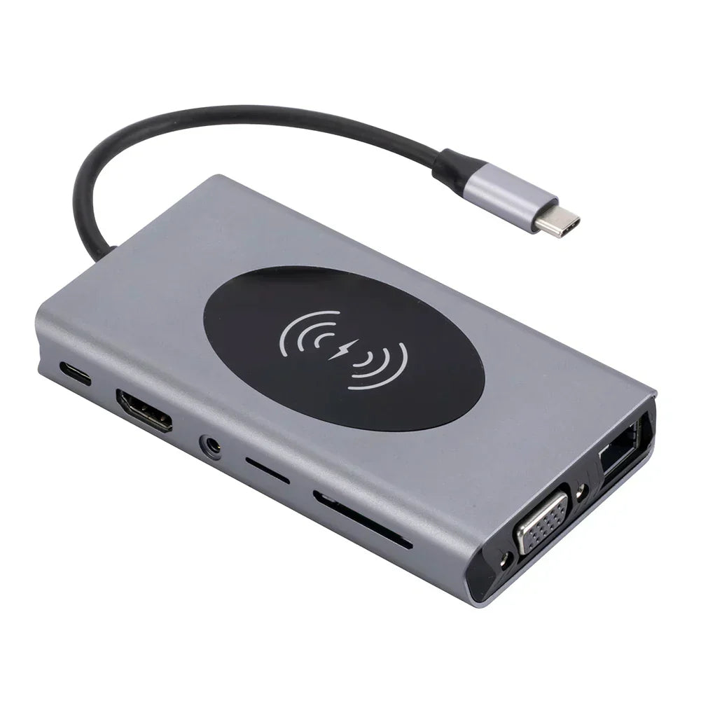 USB C HUB 20W Wireless Charging 1000M RJ45 Network Port USB 3.0 HUB Dock Station Type C to HDMI-compatible Adapter USB Splitter