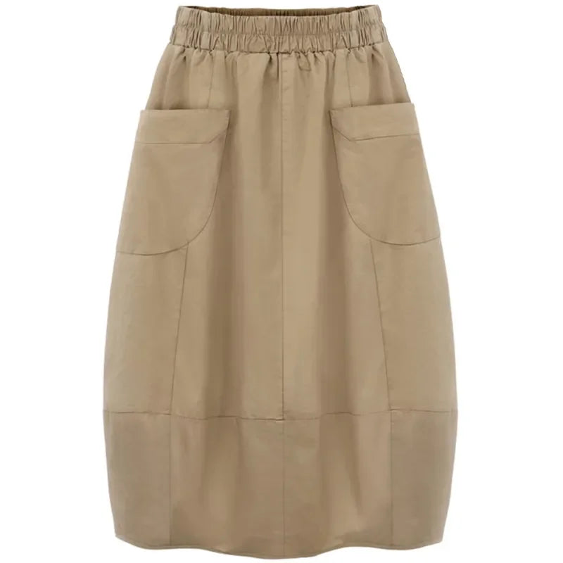 Plus Size 2023 Autumn 4XL Loose Women's Skirt Casual Big Pockets Lady Skirts Elastic Waist Female Bottom Clothing Skirts KT109