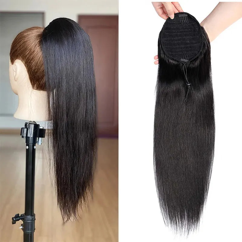 Straight Ponytail Extensions Human Hair Newmi Natural Black Drawstring Ponytail Human Hair Extension for Women 100-130g/pc