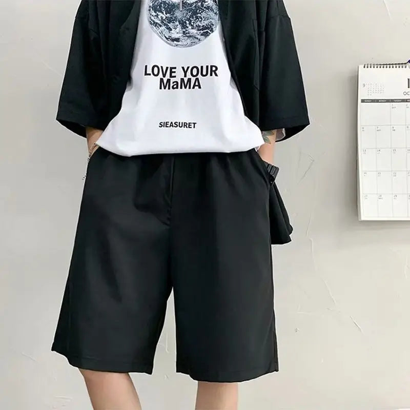 Summer Men's Sets Half Sleeve Blazer Suits Solid Short Sleeve Button Shirt + Shorts Korean Handsome Loose 2 Piece Set Outfits