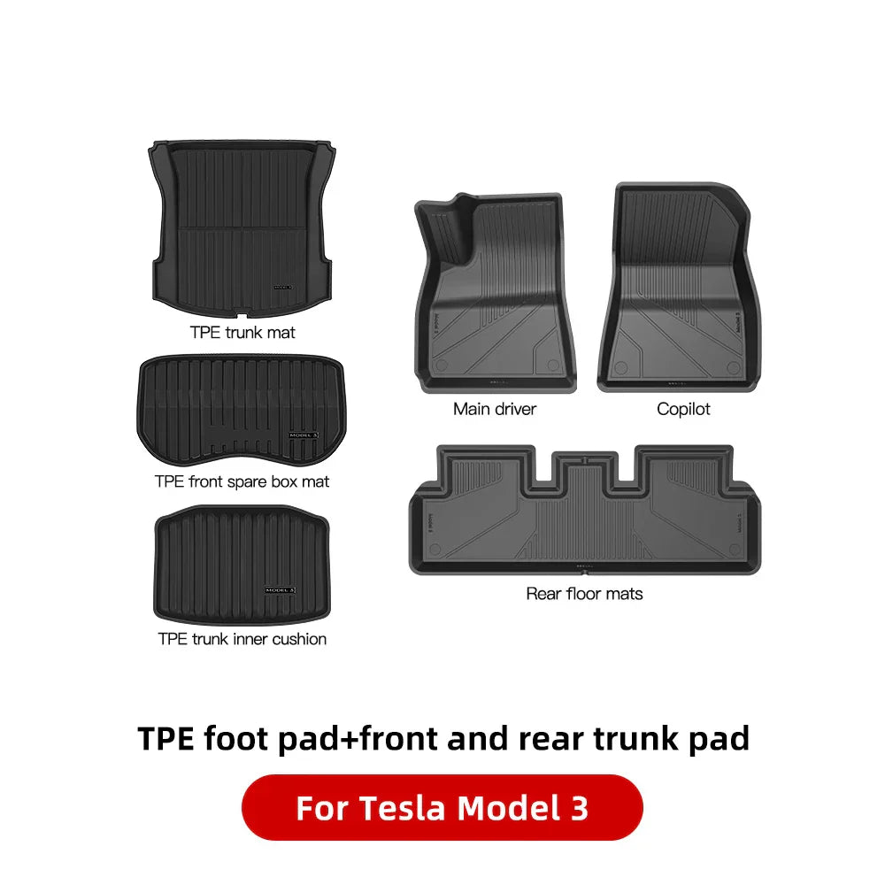 YZ For Tesla Floor Mats Model 3 Y 2021-2023 Car Four Seasons Waterproof Non-slip Floor Mat NEW TPE Special Car Accessories