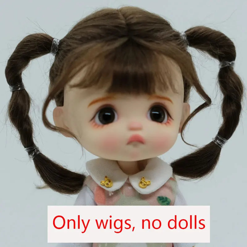 Doll Wig Bangs Ponytail Curly Soft Mohair Wig Suitable for Ob11, 1/12bjd, 1/8BJD Doll Wig Doll Accessories