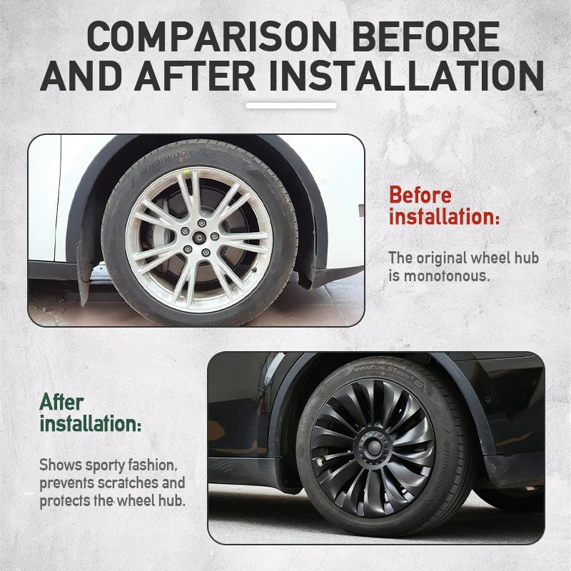 (Pack of 4) New For Tesla Model Y 19 Inch / Wheel Cover Car Automobile Hubcap Replacement Retrofit Parts Full Cover Accessories