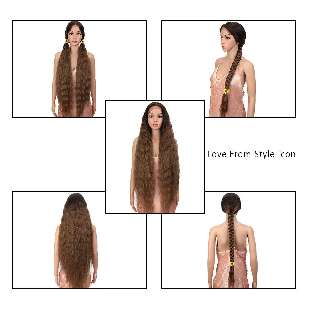 41in/104cm Lace Front Super Long Wavy Wig Middle Part Lace 130% Density Synthetic Wigs