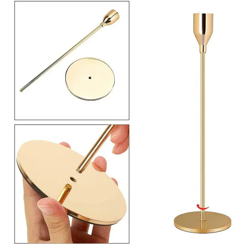 (Pack of 3) /Set Chinese Style Metal Candle Holders Simple Golden Wedding Decoration Bar Party Living Room Home Decor Candlestick