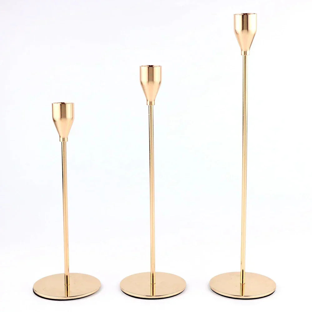(Pack of 3) /Set Chinese Style Metal Candle Holders Simple Golden Wedding Decoration Bar Party Living Room Home Decor Candlestick
