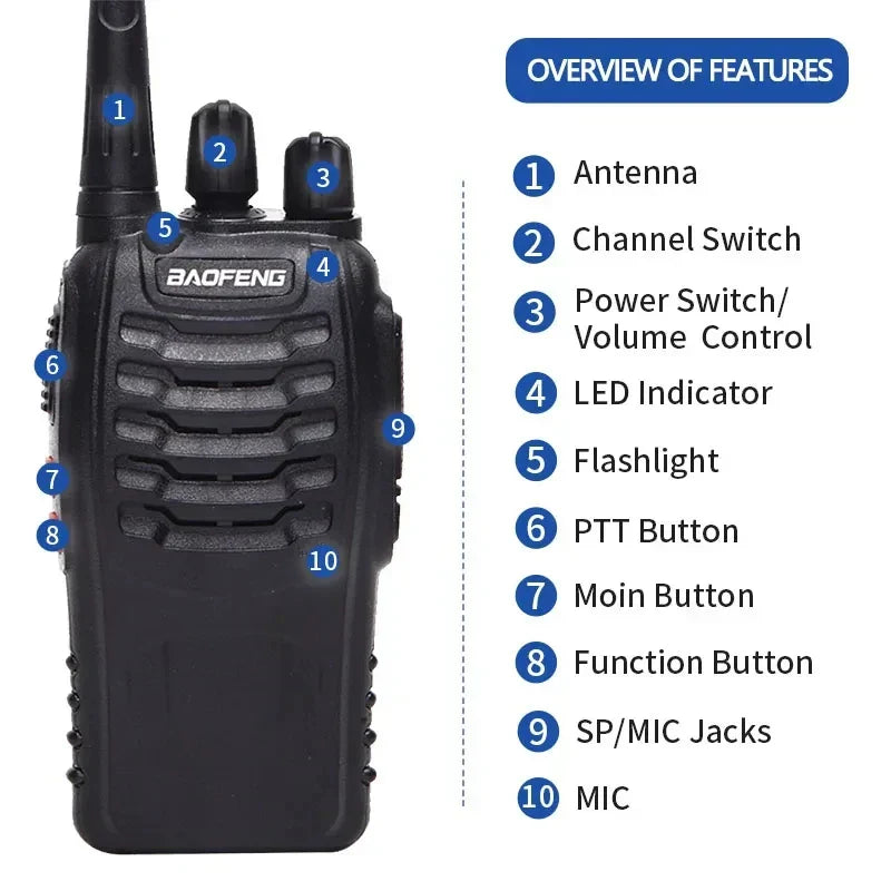 (Pack of 4) 2/ Baofeng BF-888S 12W Walkie Talkie Dual Band Portable Long Range Standby UHF 400-470MHz USB Ham Two Way Radio for Hunting