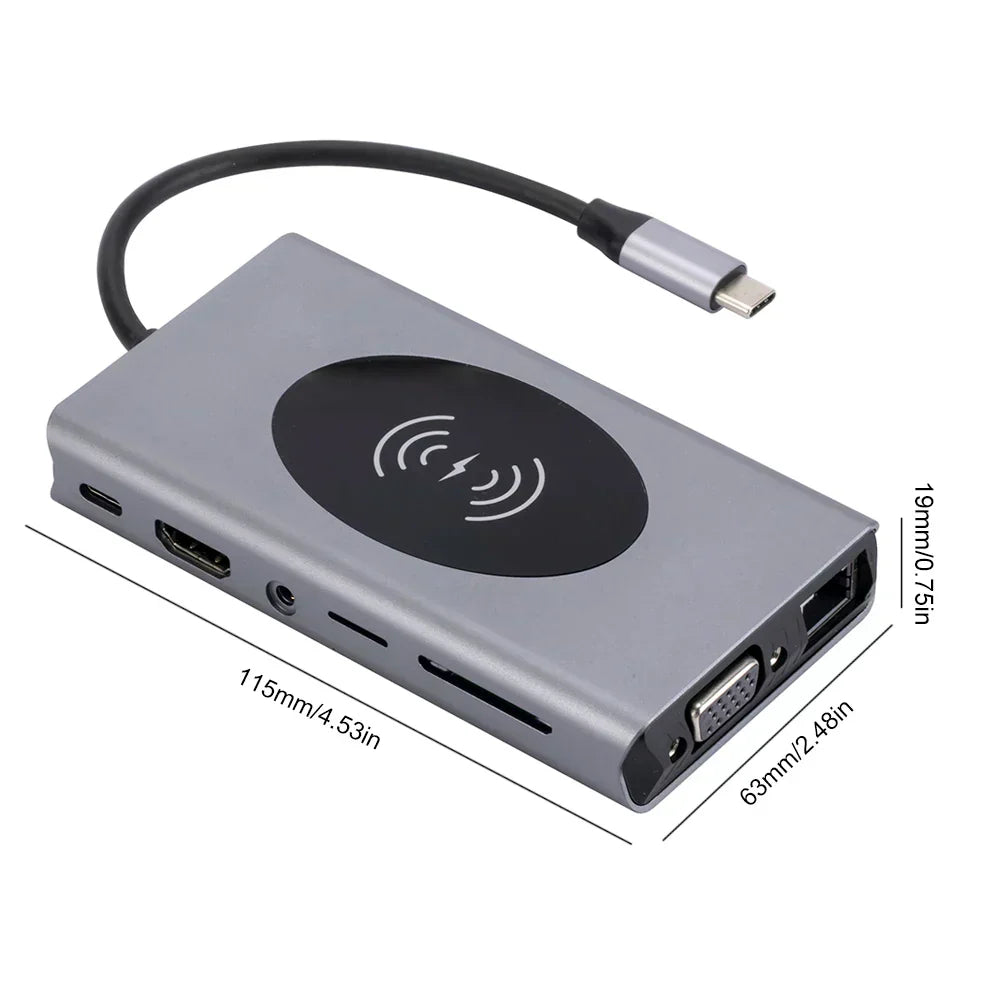 USB C HUB 20W Wireless Charging 1000M RJ45 Network Port USB 3.0 HUB Dock Station Type C to HDMI-compatible Adapter USB Splitter