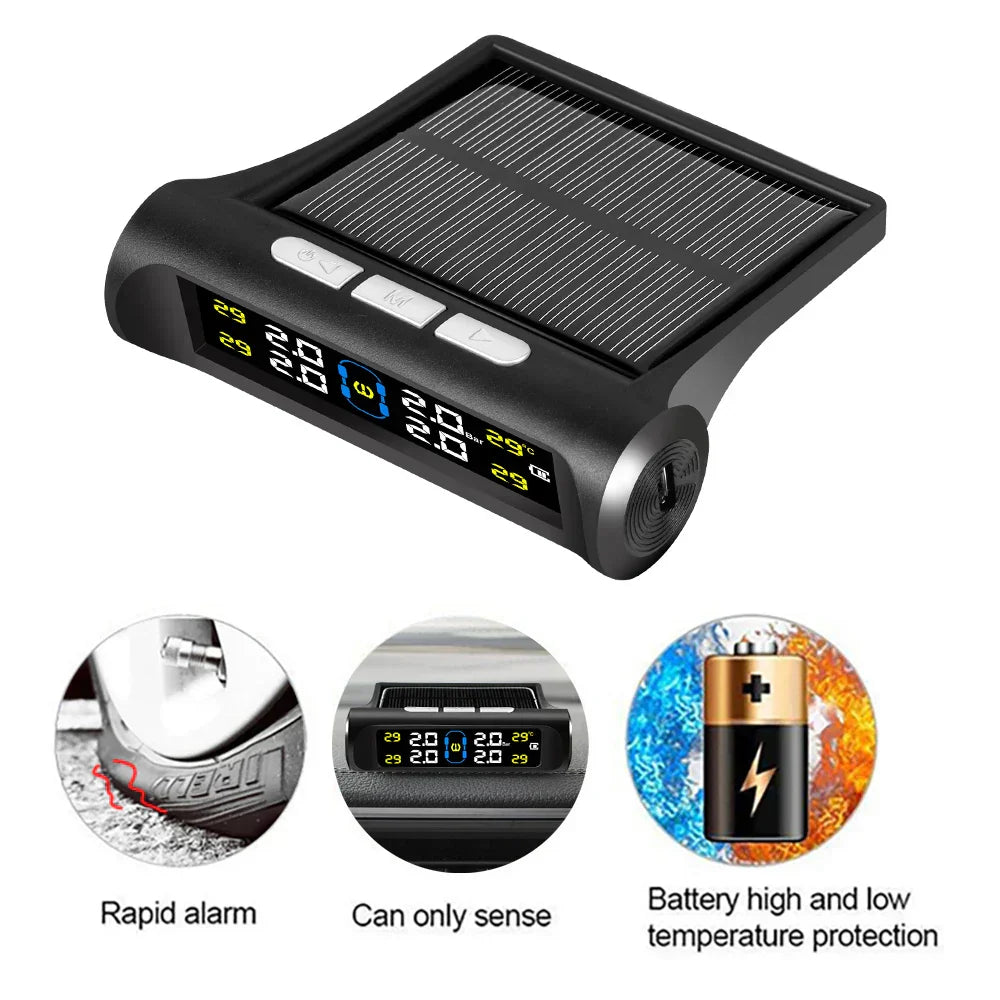 Solar Car TPMS Tire Pressure Alarm Digital Colorful Display 4 External Sensors Waterproof Tire Presssure Monitoring System