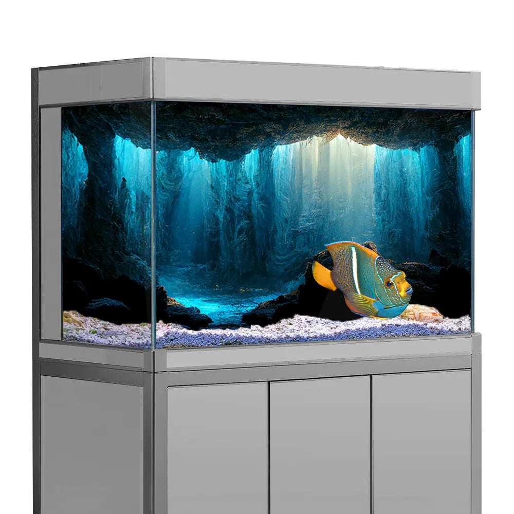 Aquarium Background Sticker, Underwater Cave Stone HD Printing Wallpaper Fish Tank Backdrop Decorations PVC Landscape Poster