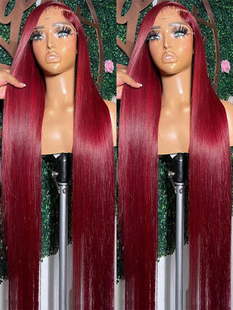 Burgundy 13x6 HD Lace Frontal Human Hair Wig Straight Red 13x4 Lace Front Human Hair Wigs For Women Pre Plucked 99J Colored Wig