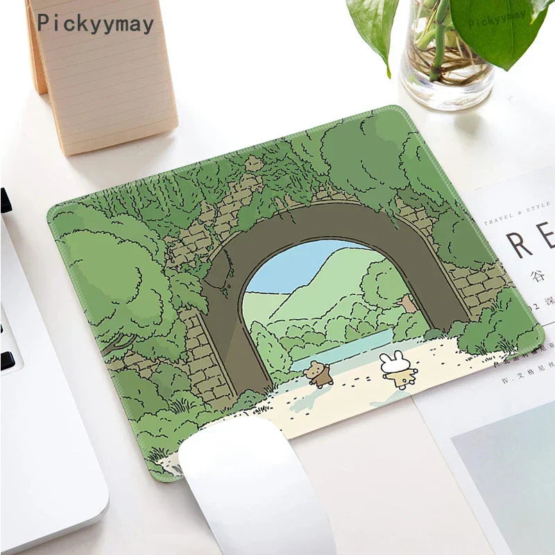 Small Mouse Pad Green Cute Flower Mousepad Kawaii Cat And Rabbit Cartoon Laptop Rug Keyboard Table Mat Deskpads Pc Mausepad 2mm