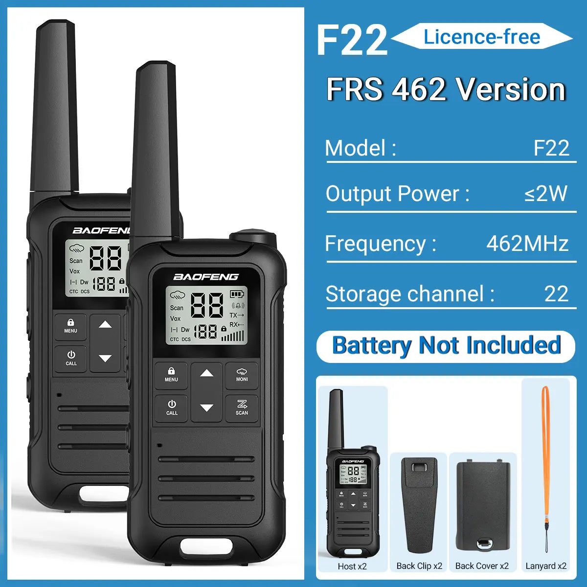 (Pack of 2) Baofeng F22 Walkie Talkie Portable Mini Communication Radio Profesional PMR446 /FRS Talkie Walkies Transceiver Radio