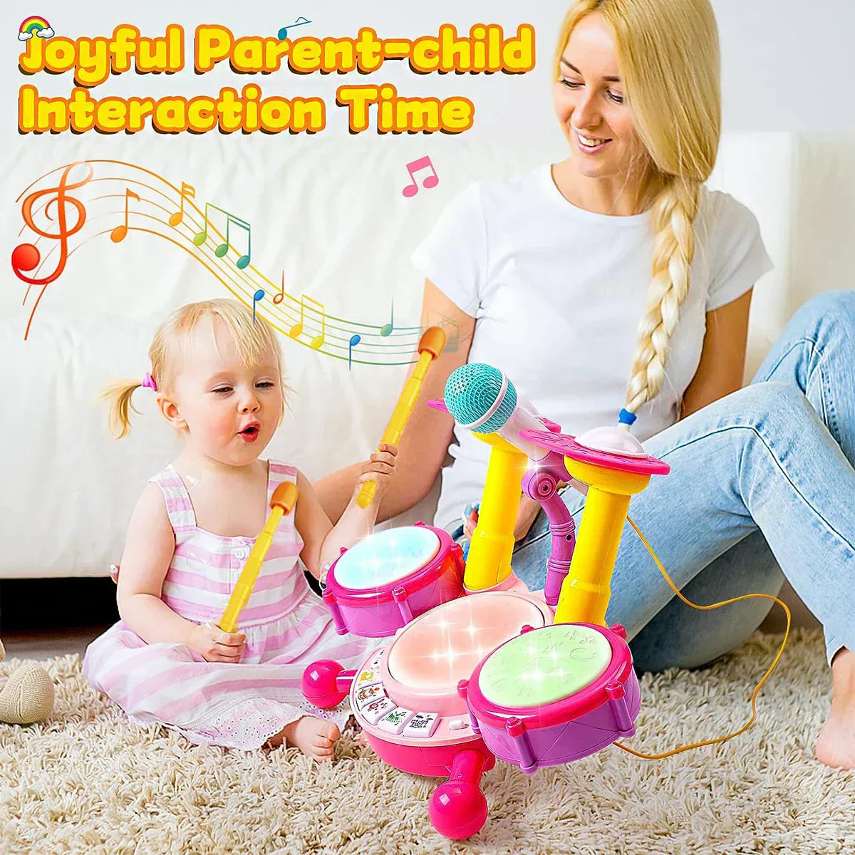 Kids Drum Set Toddlers Musical Baby Educational Instruments Toys for Toddlers Girl Microphone Learning Activities Gifts