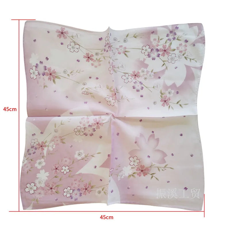 (Pack of 3) 45x45cm Square Cotton Cherry Blossom Flower Printed Ladies Handkerchief Women Face Hand Towel Party Gift