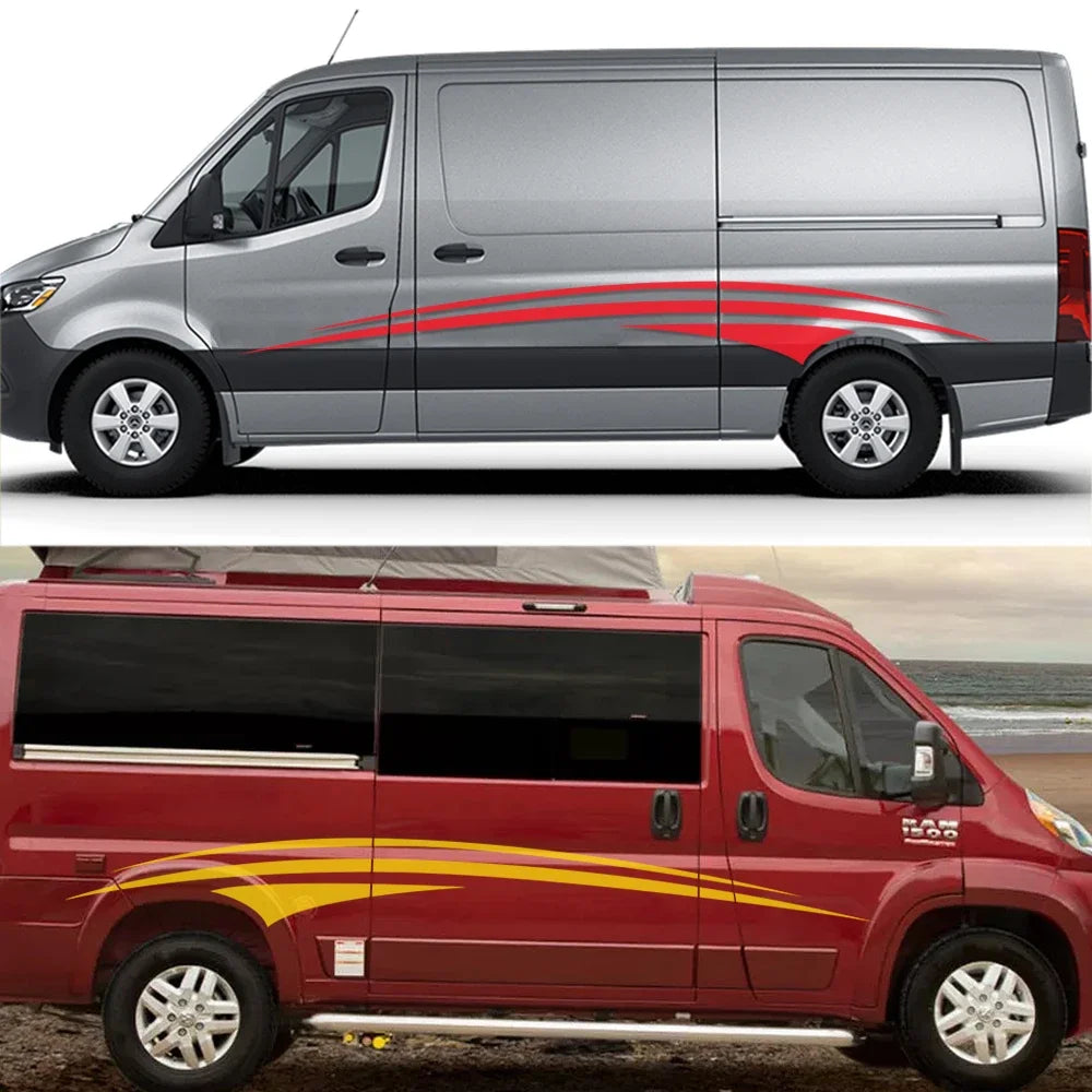 (Pack of 2) Van Door Side Stickers Graphics Stripes Kit Cover Auto Body Decor Camper Car Horsebox Caravan RV Vinyl Decals Accessories