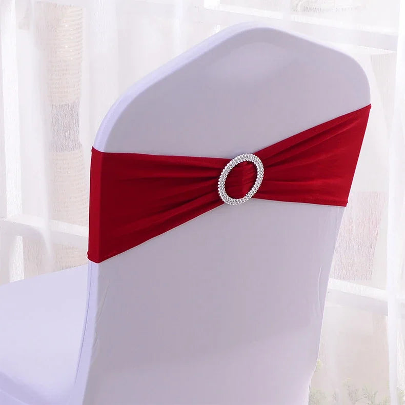 (Pack of 50) /lot Stretch Lycra Spandex Chair Covers Bands With Buckle Slider For Wedding Decorations Wholesale Chair Sashes Bow