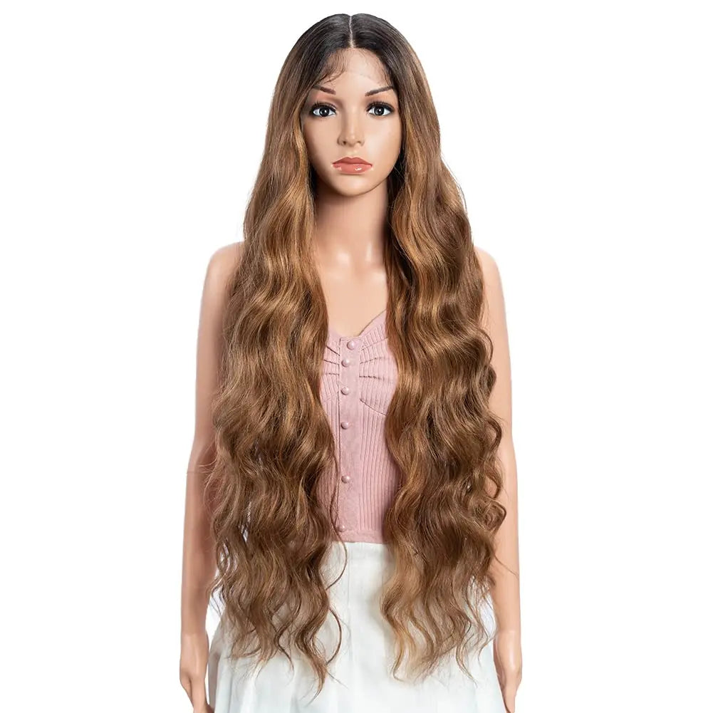 41in/104cm Lace Front Super Long Wavy Wig Middle Part Lace 130% Density Synthetic Wigs