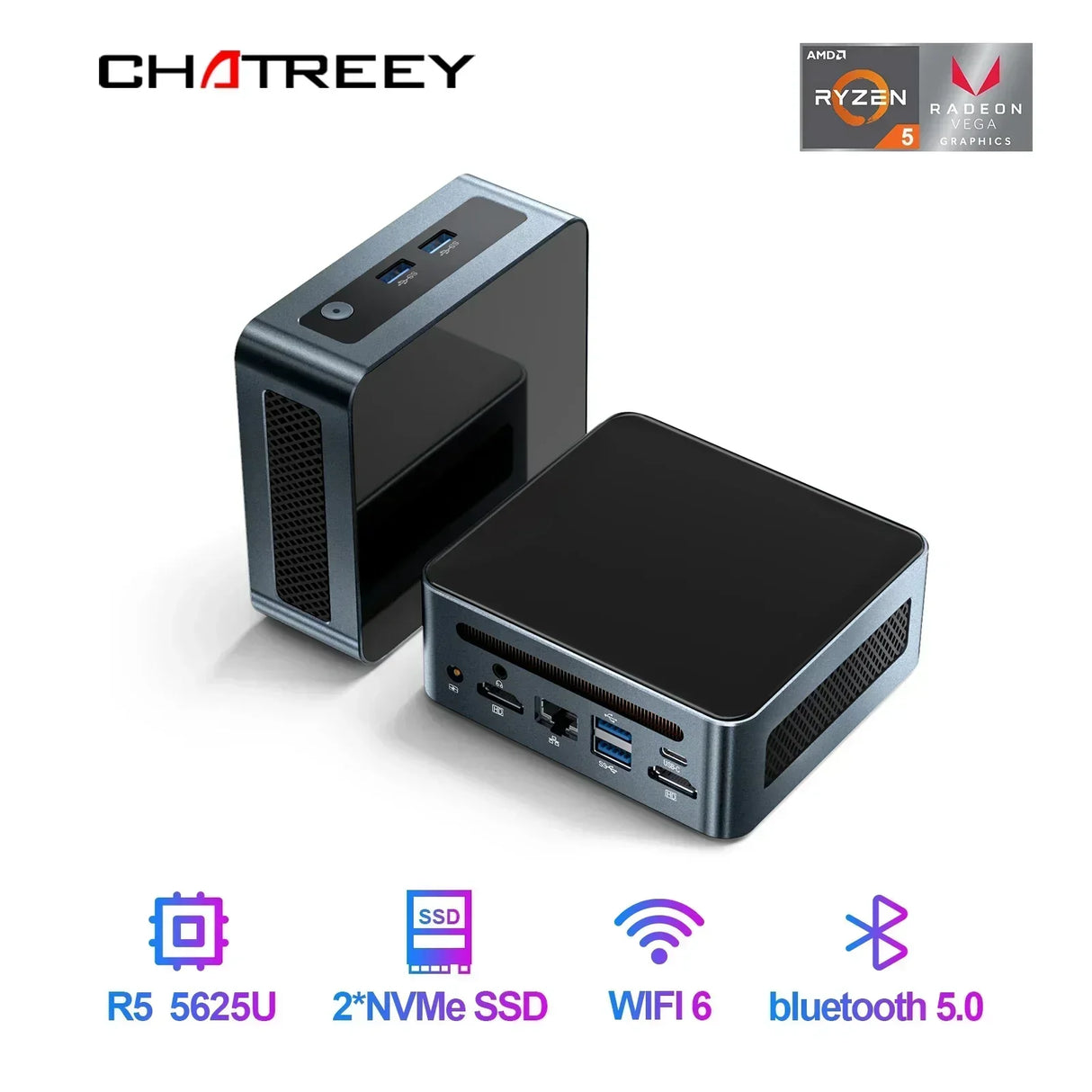 Chatreey Mini PC AN2 PRO Ryzen 5 5625U 6 cores Gaming Desktop Computer NVME SSD WIFI6 HDMI Windows 11 Pro