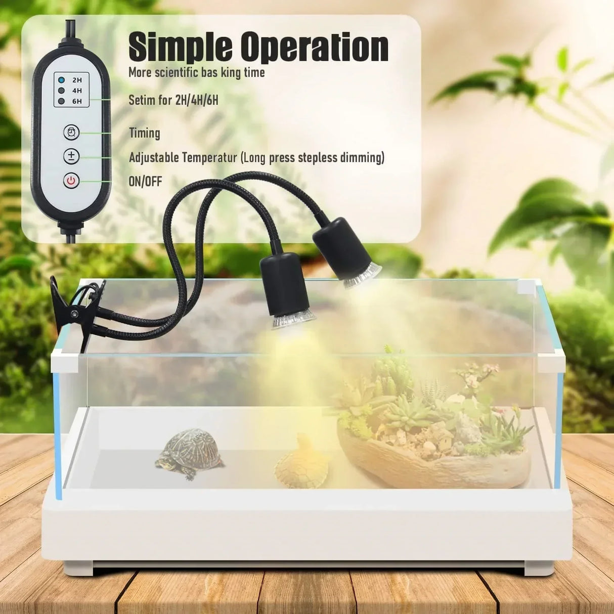 (Pack of 2) iGrowsla Dual-Head Reptile Heat Lamp Light with Timer 2/4/8H, 50W UVA/B Bulb Habitat and Clamp for Turtles, Lizard, Snake