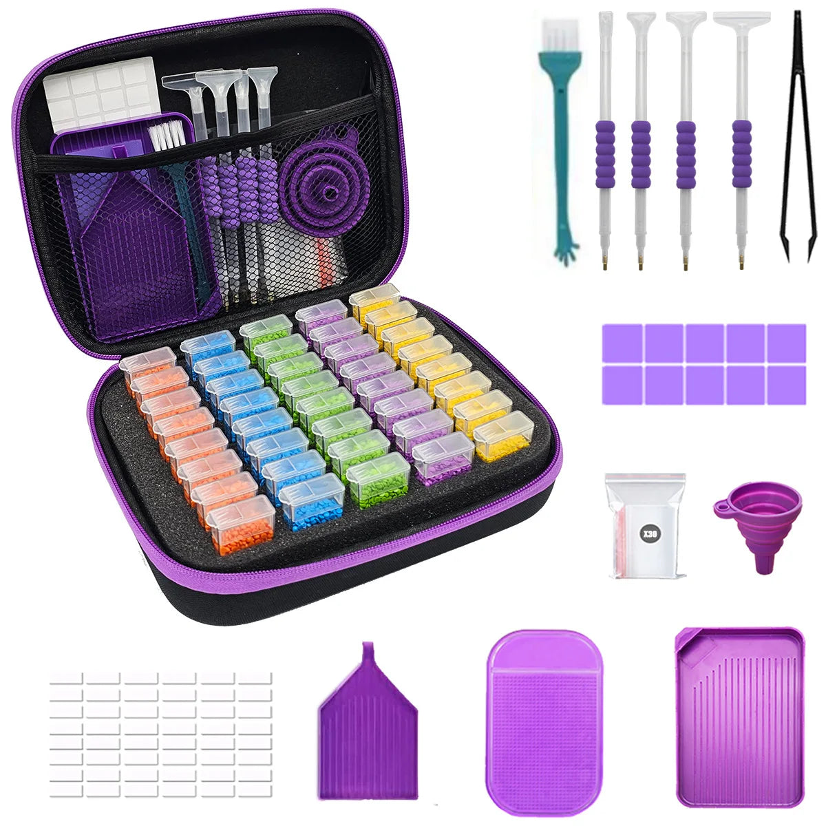 (Pack of 40) Diamond Painting Tool Set Storage Bag 30/ Round/Square Bottles Container Sticker Funnel Diamond Embroidered Accessories