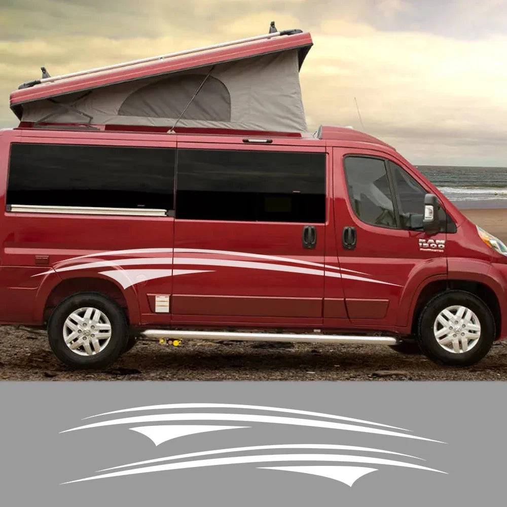 (Pack of 2) Van Door Side Stickers Graphics Stripes Kit Cover Auto Body Decor Camper Car Horsebox Caravan RV Vinyl Decals Accessories