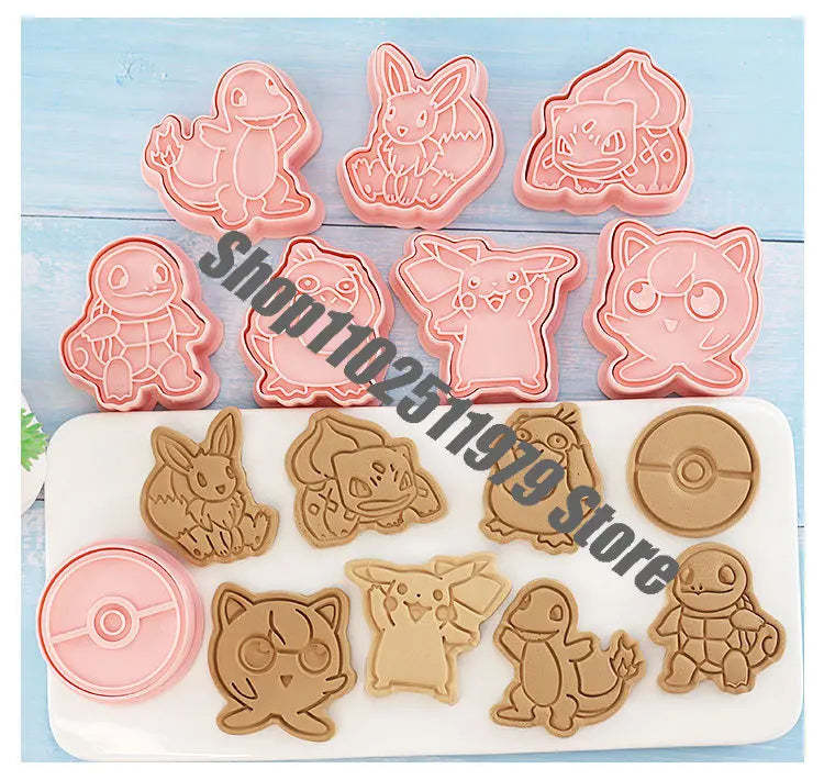 8 Piece Christmas pokemon Cartoon Pikachu Cookie Set Pokemon Pikachu Action Figures DIY Cake Printing Stencils Birthday Gifts