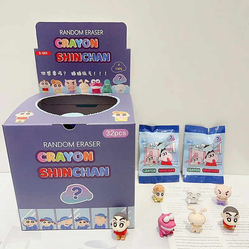 (Pack of 32) /Box Sanrio Blind Box Doll Pencil Eraser Hello Kitty Melody Pochacco Erasers Mystery Box Student Stationery Birthday Gift