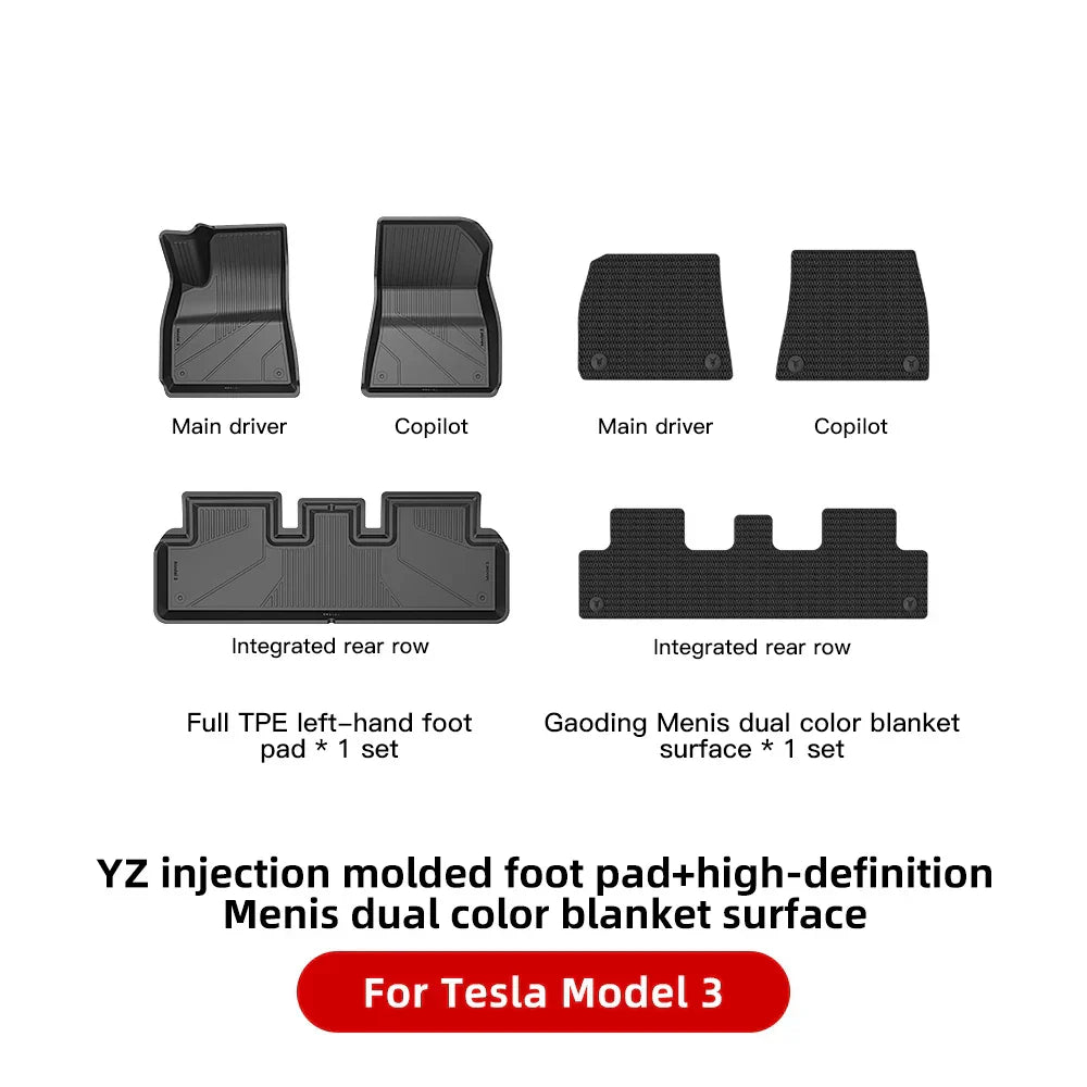 YZ For Tesla Floor Mats Model 3 Y 2021-2023 Car Four Seasons Waterproof Non-slip Floor Mat NEW TPE Special Car Accessories