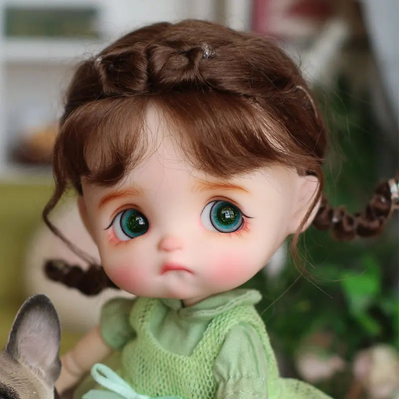 Doll Wig Bangs Ponytail Curly Soft Mohair Wig Suitable for Ob11, 1/12bjd, 1/8BJD Doll Wig Doll Accessories