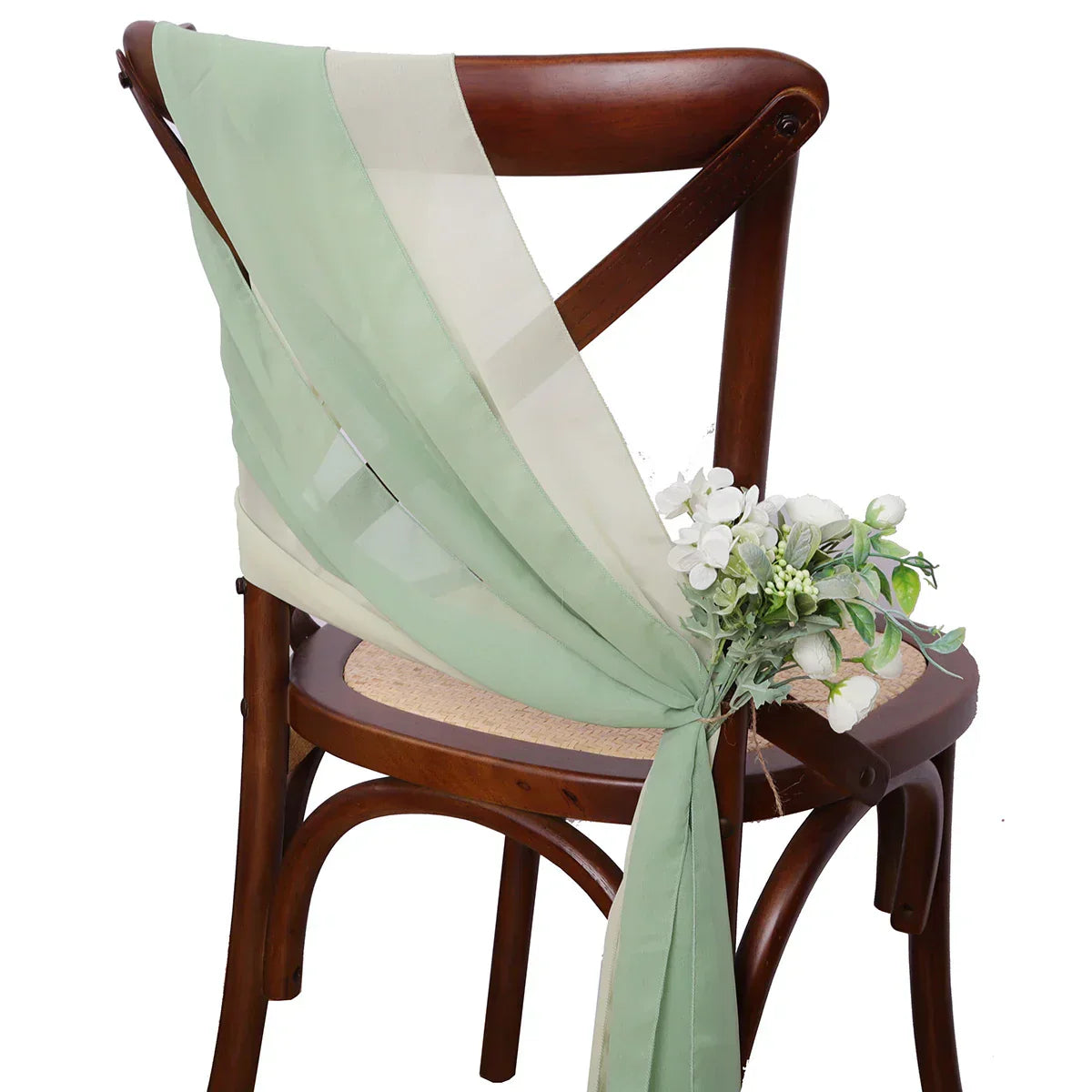 (Pack of 24) 17x275cm Chiffon Chair Sashes 12 Set Sage green Chair Sash Wedding Chair Covers Ribbon Wedding Party Aisle Chair Decor