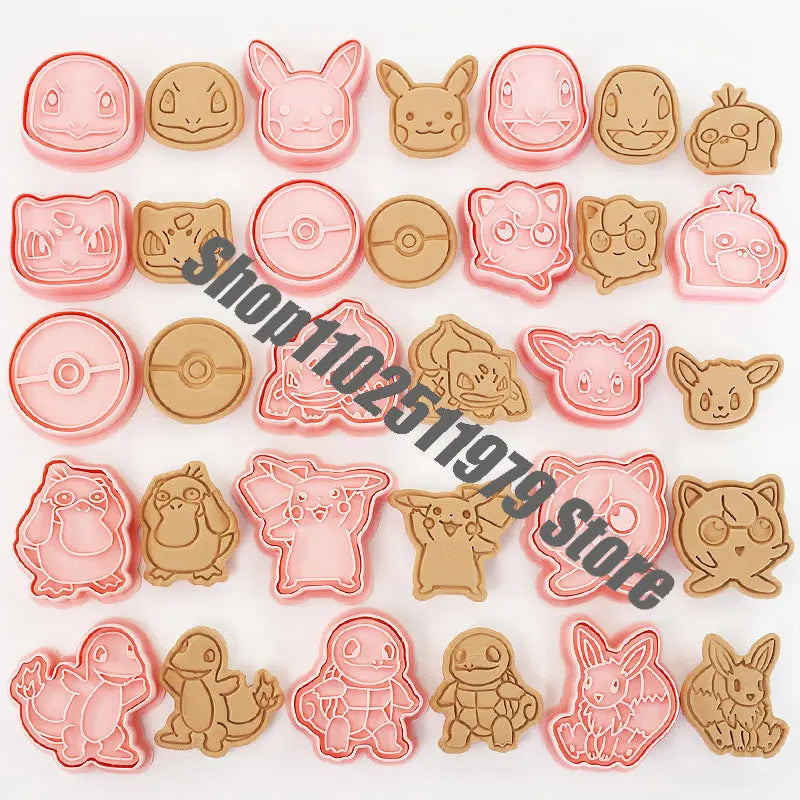 8 Piece Christmas pokemon Cartoon Pikachu Cookie Set Pokemon Pikachu Action Figures DIY Cake Printing Stencils Birthday Gifts